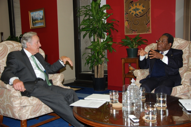 Senator Tom Harkin is pictured with His Excellency Dr. Eugene Newry (right), Bahamas Ambassador to the United States,during a courtesy call paid on the Senator by the two Bahamian diplomats