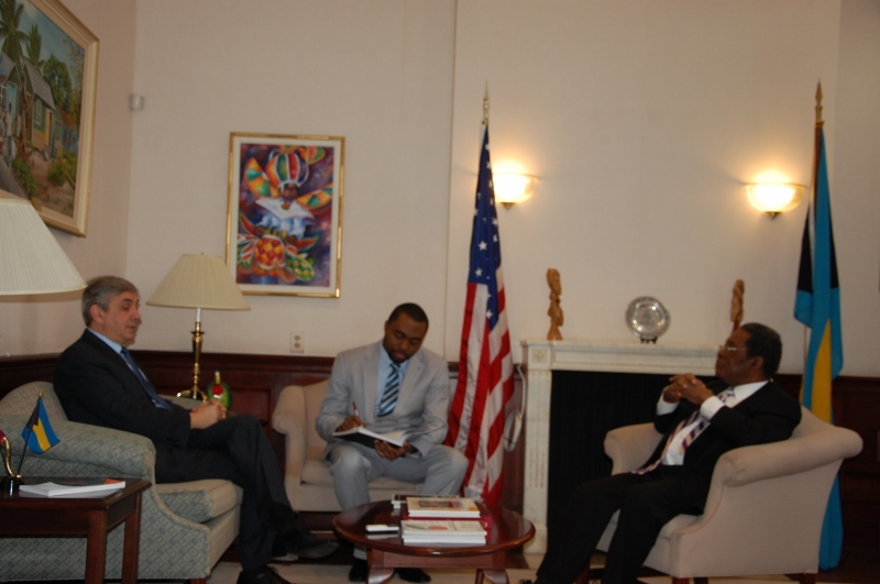 Ambassador Eugene Newry and Foreign Service Officer Mikhail Bullard meet with Portugese Ambassador to The Bahamas, H.E. Nuno Brito - March 6, 2014