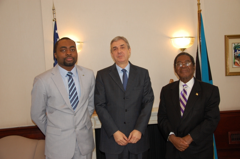 Ambassador Newry and Foreign Service Officer Mikhail Bullard meet with Portugese Ambassador to The Bahamas, H.E. Nuno Brito - March 6, 2014