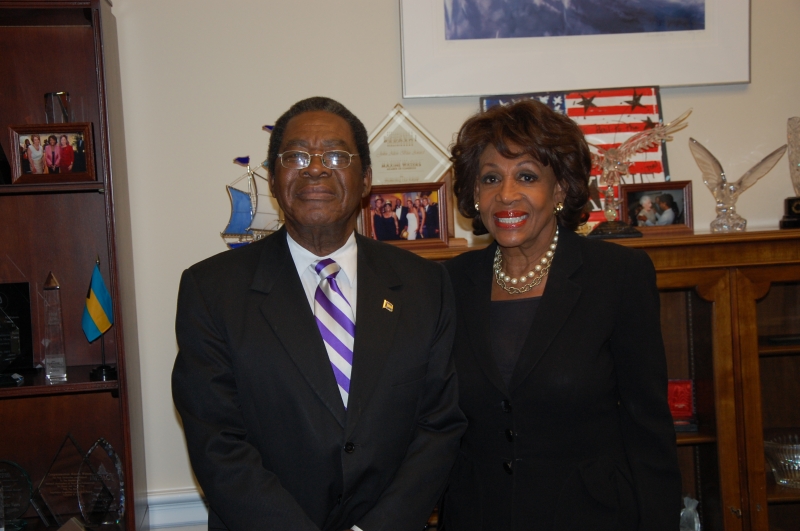 Ambassador Dr. Eugene Newry meets with Congresswoman Maxine Waters on September 11, 2014